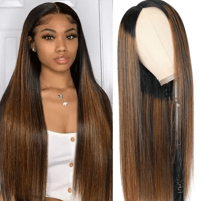 Balayage Highlights Glueless Straight V Part Wig Upgrade U Part Wig