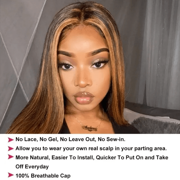 Balayage Highlights Glueless Straight V Part Wig Upgrade U Part Wig