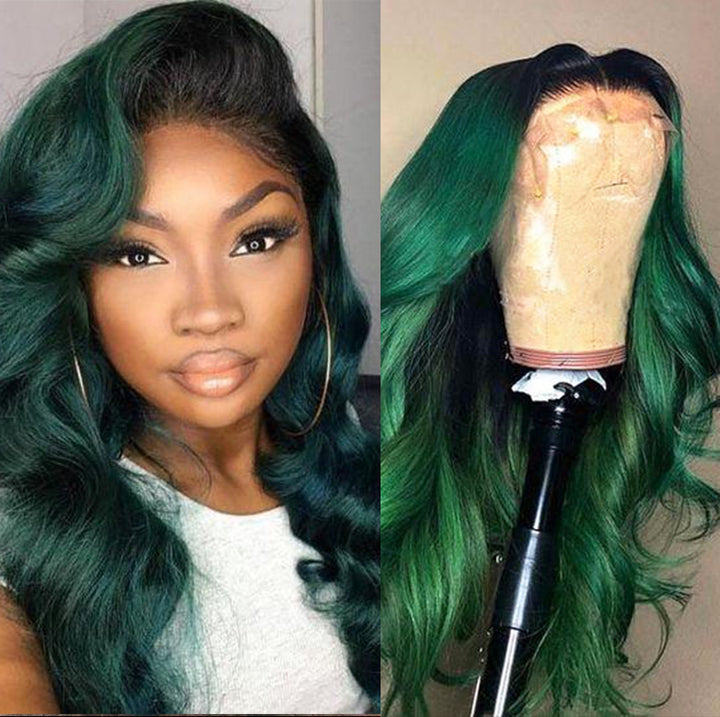 Dark Green Body Wave Lace Wigs With Baby Hair Human Hair Wig
