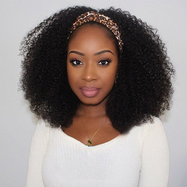 Glueless Headband Wig Afro Kinky Curly 180% 220% Density Human Hair Wigs Bling Hair