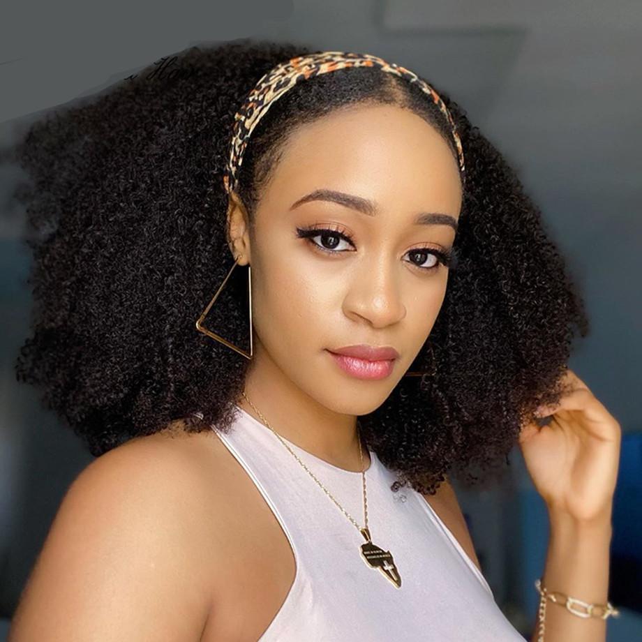 Glueless Headband Wig Afro Kinky Curly 180% 220% Density Human Hair Wigs Bling Hair