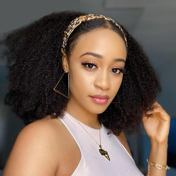 Glueless Headband Wig Afro Kinky Curly 180% 220% Density Human Hair Wigs Bling Hair