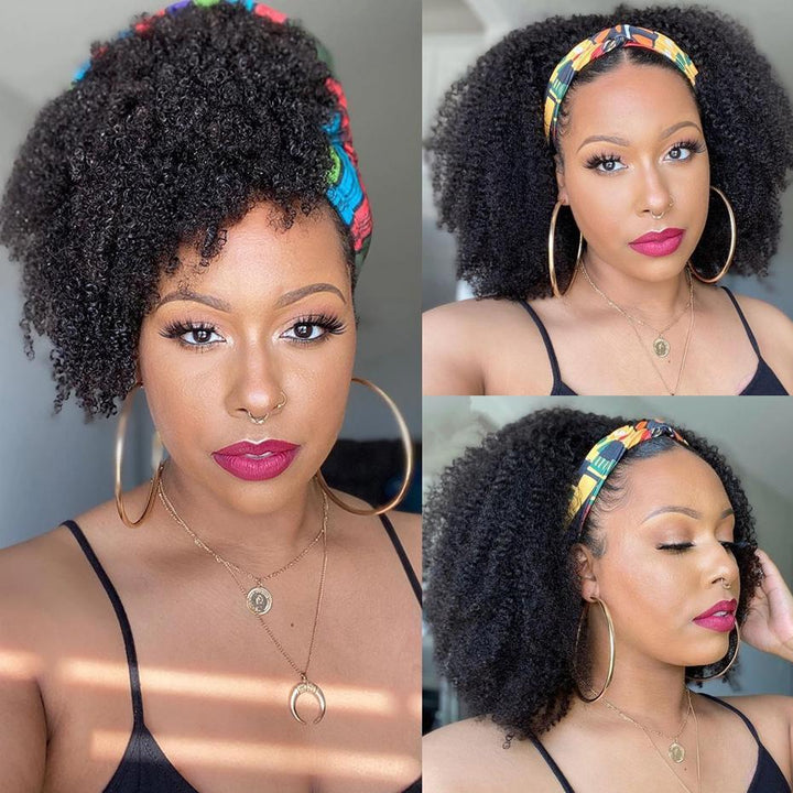 Glueless Headband Wig Afro Kinky Curly 180% 220% Density Human Hair Wigs Bling Hair