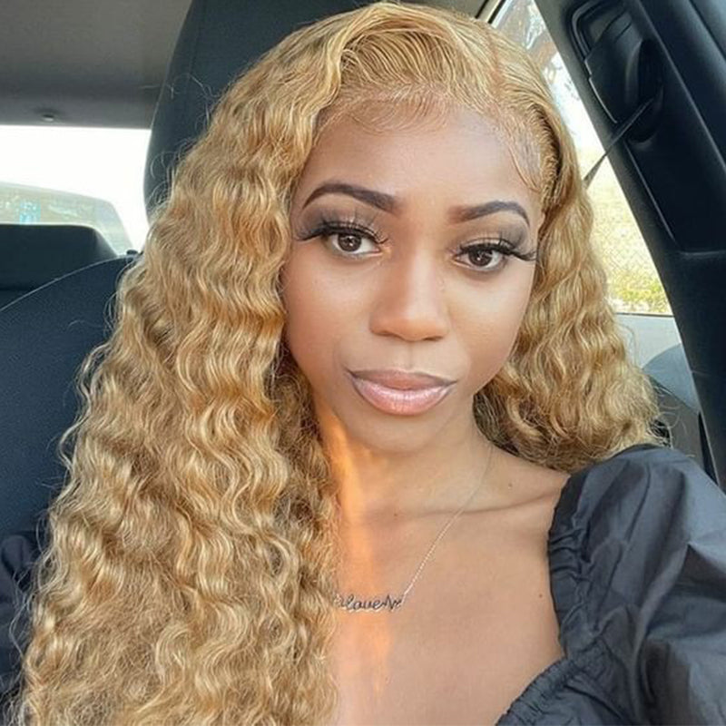 Honey Blonde Pre Plucked Water Wave Lace Wig