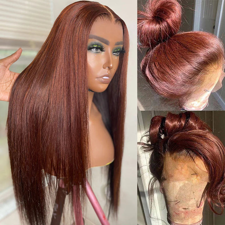 Reddish Brown Bone Straight 13x4 Lace Front Wig Human Hair Wig