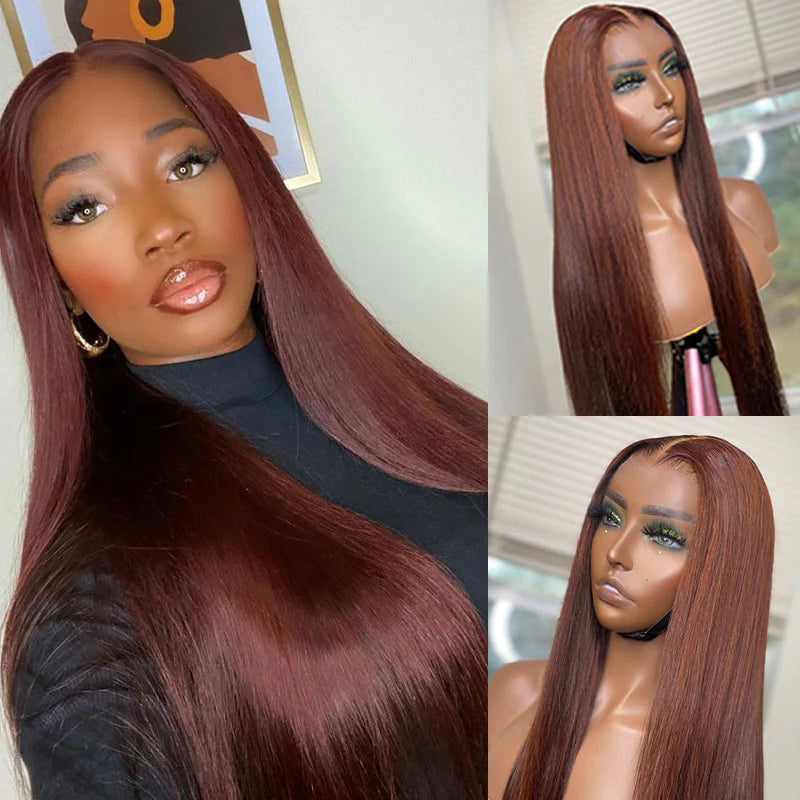 Reddish Brown Bone Straight 13x4 Lace Front Wig Human Hair Wig