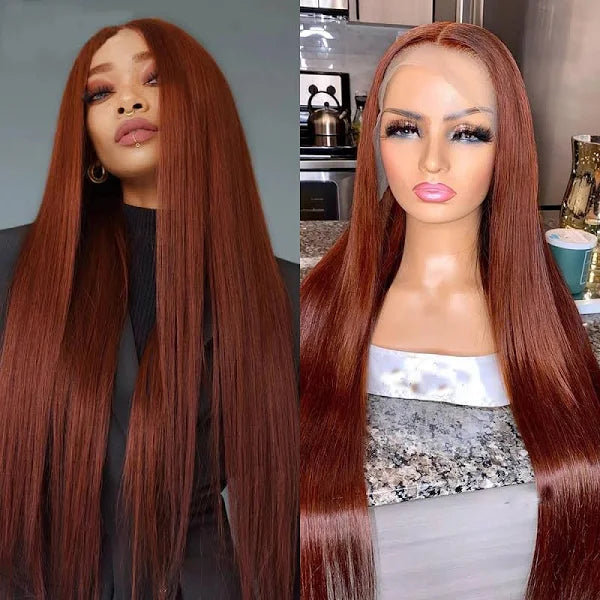 Reddish Brown Bone Straight 13x4 Lace Front Wig Human Hair Wig