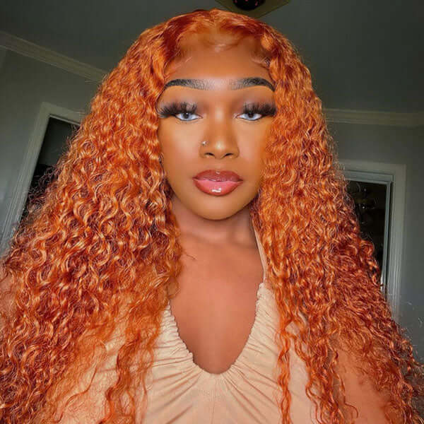 Gorgeous Ginger Color Water Wave Lace Wigs Human Hair Wigs