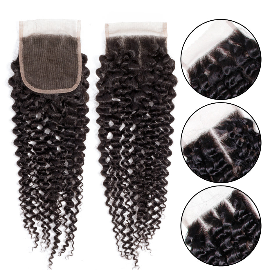 Kinky Curly Human Hair Closure 4*4  Lace Closure Natural Color bling hair - Bling Hair