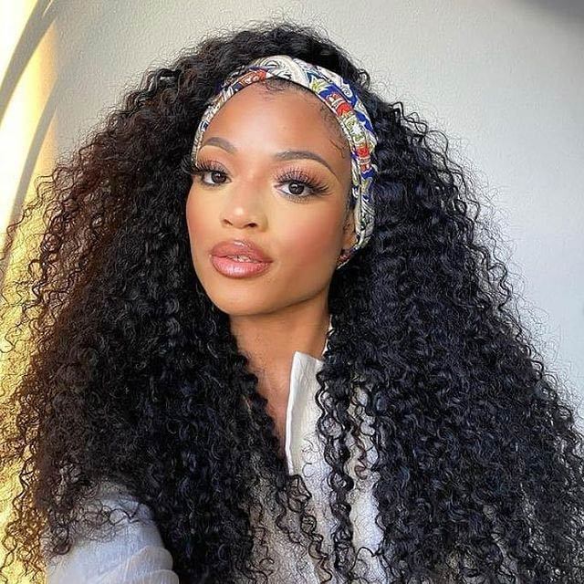 Kinky Curly Headband Glueless  Wig Natural Human Hair Wig Bling Hair