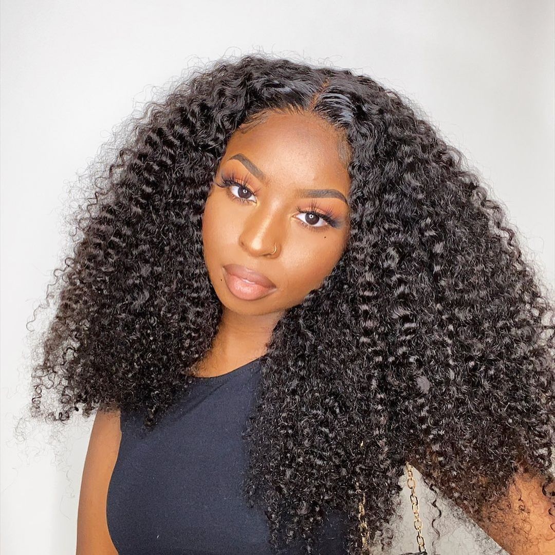 Super Sale $119 20" Kinky Curly 13X4 Lace Frontal Human Hair Wig 150% Density