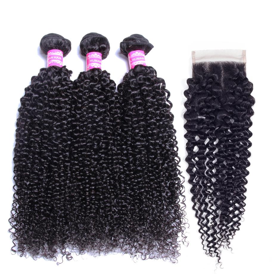 Indian Kinky Curly Hair Bundles With 4×4 Closure 10A Grade 100% Human Remy Hair Bling Hair - Bling Hair