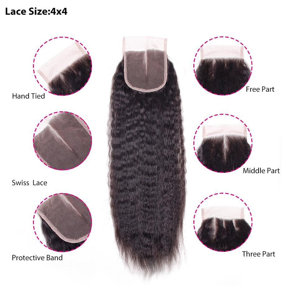 Kinky Straight 3 Bundles With 4×4 Closure 15A Grade 100% Virgin Hair Bling Hair