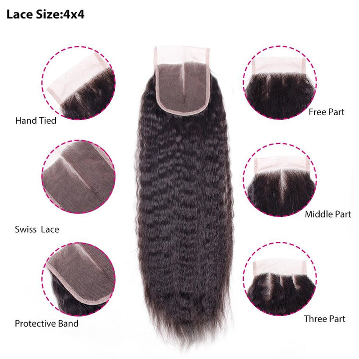 Kinky Straight 3 Bundles With 4×4 Closure 15A Grade 100% Virgin Hair Bling Hair