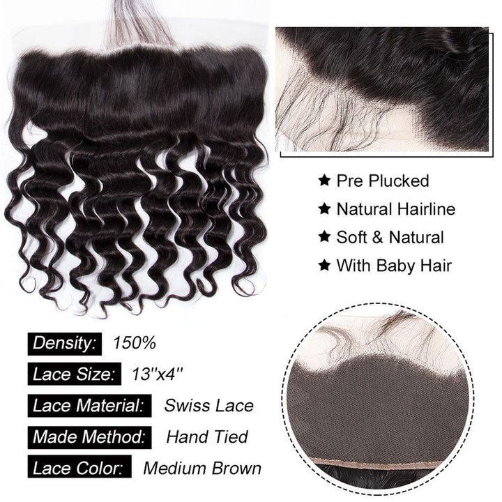 Loose Deep Bundles With 13×4 Lace Frontal 10A Grade 100% Human Virgin Hair Bling Hair