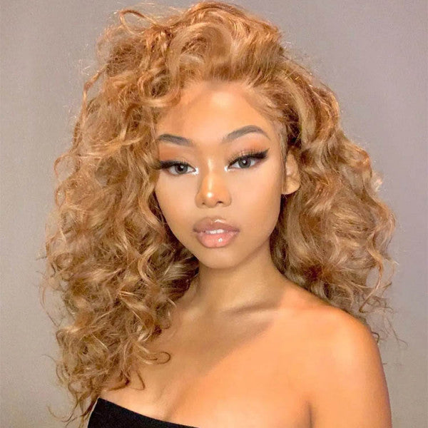 Honey Blonde HD Lace Front Wig Loose Deep Pre-Plucked Human Hair Wigs