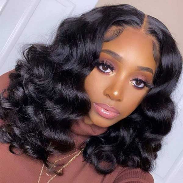 Wholesale Loose Deep Wave Short Bob Wigs Blunt Cut Lace Closure Wig