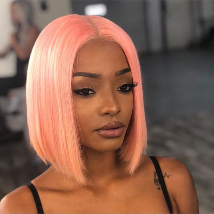 Peluca frontal de encaje transparente de color caramelo 13 * 4 Pelucas rectas de Bob corto Blinghair 
