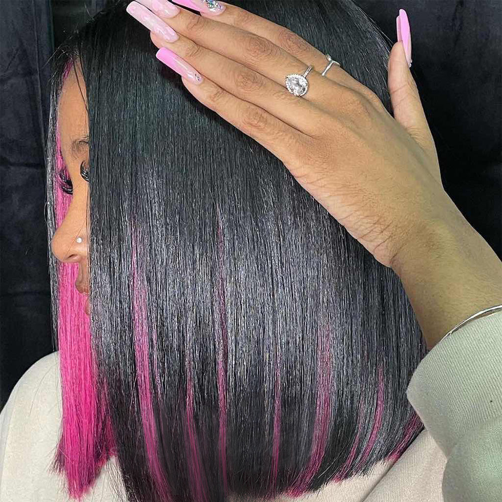 Peakaboo Colored Transparent Lace Human Hair Bob Wigs 180% Density