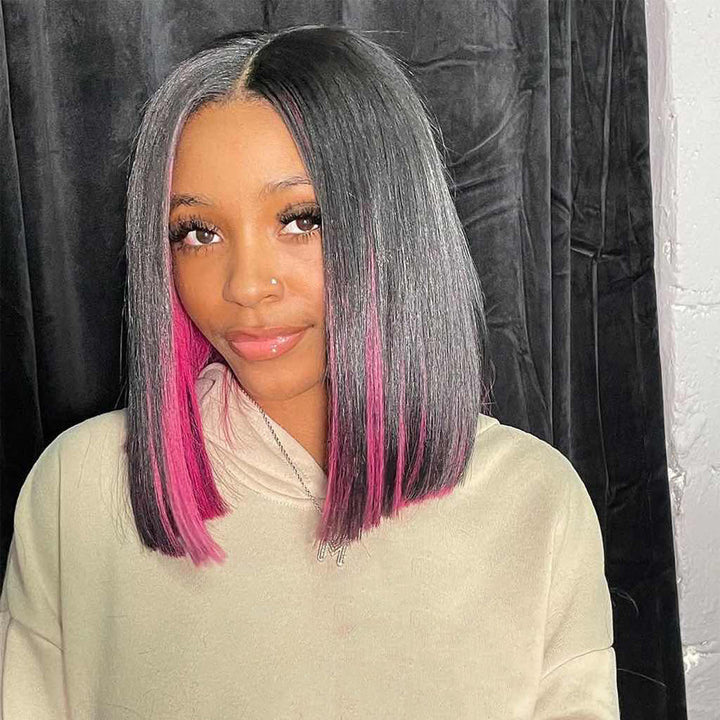 Peakaboo Colored Transparent Lace Human Hair Bob Wigs 180% Density