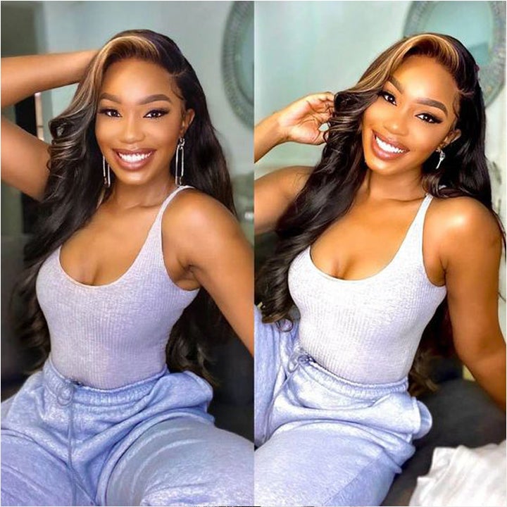 Bling Hair Highlight Virgin Wigs Ombre Brown Body Wave Transparent Lace Front Wigs 13x4 / 4x4 Lace Wigs Human Hair Wigs