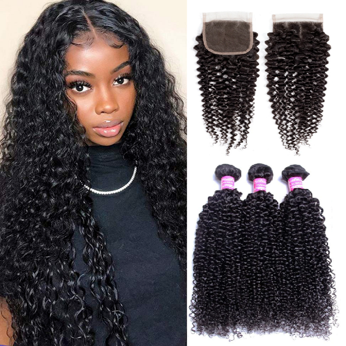Bling Hair Curly Hair 3 Bundles With 4×4 Closure Virgin Hair