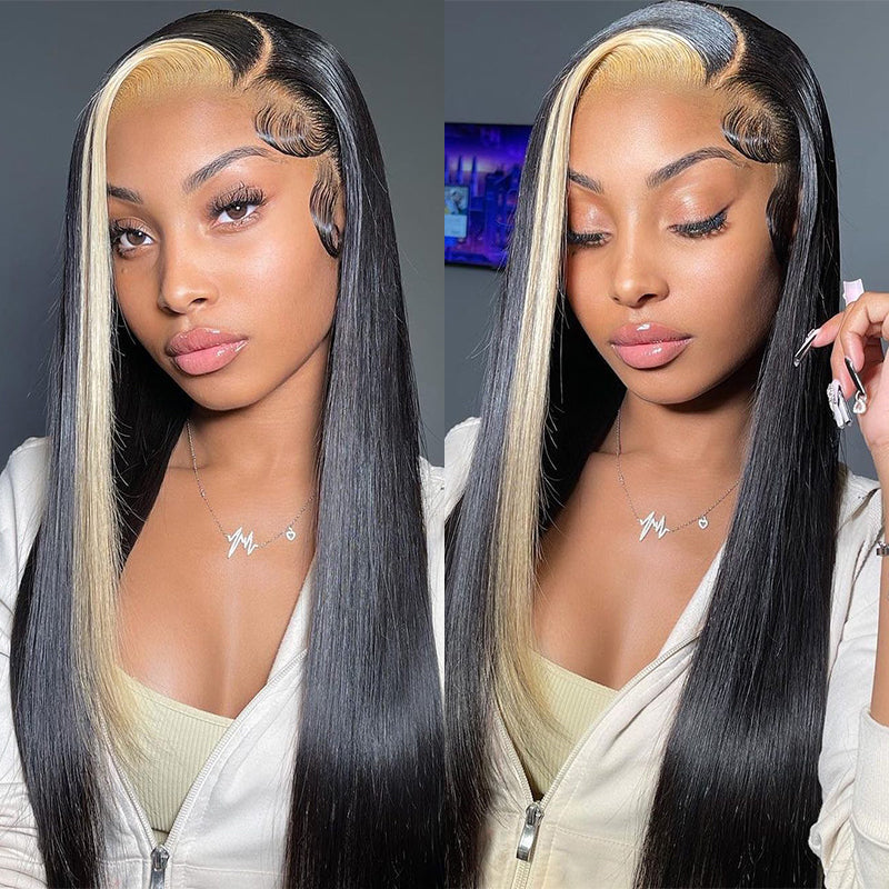 Blonde & Black Skunk Stripe Color Wig 13*4 Lace Front Wig Blinghair