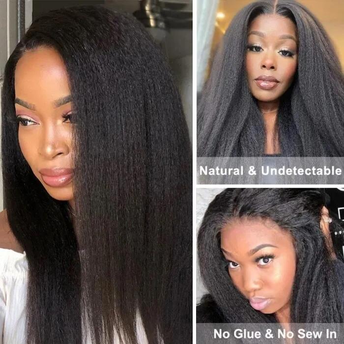 Thin V Part Wigs Glueless Kinky Straight Human Hair V Part Wig No Leave Out
