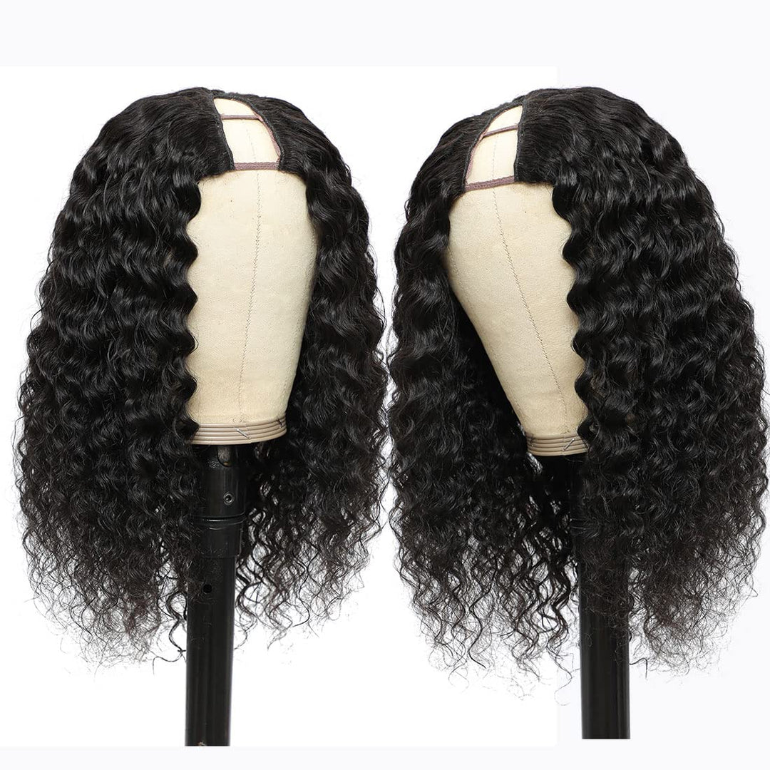 Drawstring Pull Go Wig | Deep Wave Curly V Part Glueless Wig Beginner Friendly Undetectable Leave Out Natural Scalp Thick Human Hair Blinghair